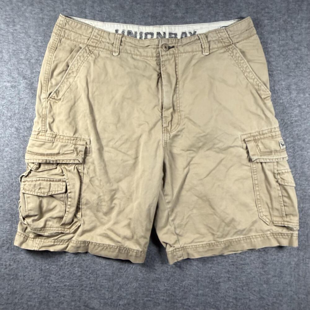 Unionbay Cargo Shorts Mens 38 Beige Canvas Y2K Baggy VTG Streetwear Skater
